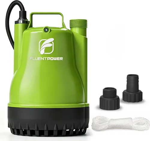 FLUENTPOWER Bomba de sumidero sumergible portátil de 1/4 HP de 1900 GPH, control manual con cable de 16.4 pies para drenar el agua de la piscina,