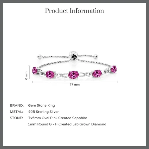 Miniatura 119 de Gem Stone King Pulsera de tenis de diamantes cultivados en laboratorio con piedra natal de 3-6 quilates para mujer, plata de ley 925, ovalada