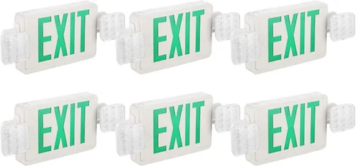 Miniatura 13 de 1 paquete de luces LED verdes con dos cabezales ajustables, iluminación de salida combinada con baterías de respaldo/listado UL, montaje en pared