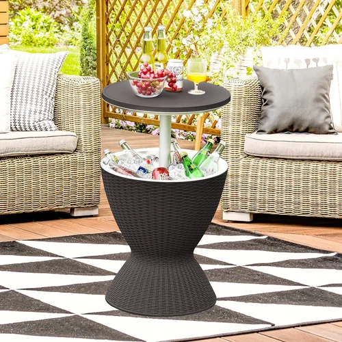 Miniatura 7 de Tangkula Mesa de Bar para Exteriores, Mesa de Patio de Ratán con Enfriador de Cerveza y Vino de 8 Galones, Cubo de Hielo para Todo Clima