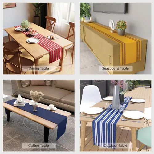 Miniatura 6 de Encasa XO Camino de mesa de comedor de 13 x 72 pulgadas Algodón acanalado fino teñido con hilo Azul escalera Lavable a máquina Escalera Azul