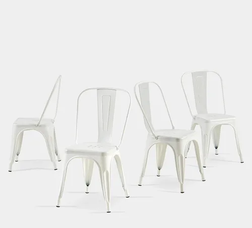 Miniatura 12 de Juego de 8 sillas de comedor de metal verde alpino, sillas de cocina apilables retro estilo granja, sillas laterales de acero verde oscuro para café