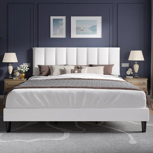 Miniatura 51 de VECELO - Base de cama tamaño individual con cabecera tapizada, plataforma con soporte de listones de madera de alta resistencia, no necesita somier