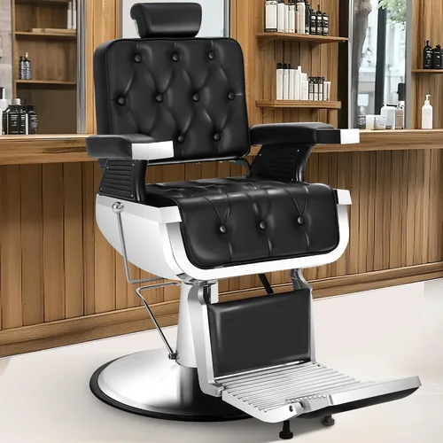Miniatura 9 de Reclining Barber Chair for Barbershop, Professional Barber Salon Chair for Hair Stylist, 360 Swivel Styling Chair with Adjustable Headrest &