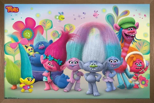 Miniatura 12 de Trends International DreamWorks Trolls - Póster de pared de grupo, 14.725 x 22.375 pulgadas, versión enmarcada de madera de granero
