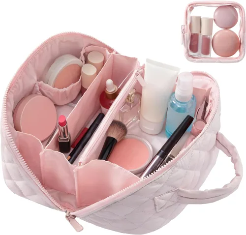 Bolsa de maquillaje de viaje, bolsa de maquillaje acolchada para mujer, organizador de cosméticos impermeable, organizador de maquillaje, bolsa de