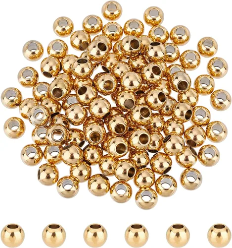 NBEADS 100 cuentas espaciadoras de metal redondas lisas de acero inoxidable 304 de 0.315 pulgadas, cuentas sueltas para hacer joyas de bricolaje 100