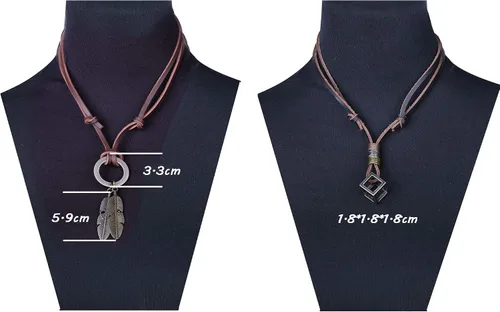 Miniatura 6 de JOERICA 4 collares de cuero para hombres y mujeres, collar de cadena de cubo de plumas vintage ajustable, Cuero, Circonita cúbica