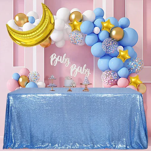 Miniatura 27 de SquarePie Mantel de lentejuelas de 60 x 102 pulgadas, azul bebé brillante, mantel de mesa para bodas y fiestas