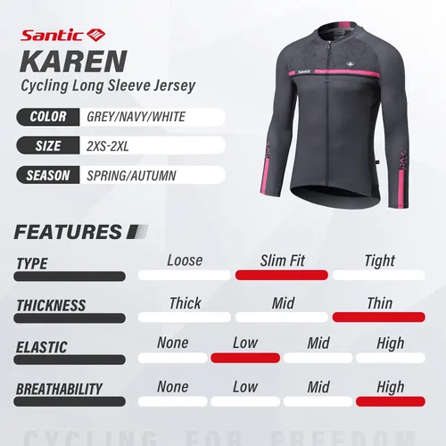 Miniatura 67 de Santic - Camiseta de ciclismo para hombre, manga larga, reflejante, cremallera completa, con bolsillos