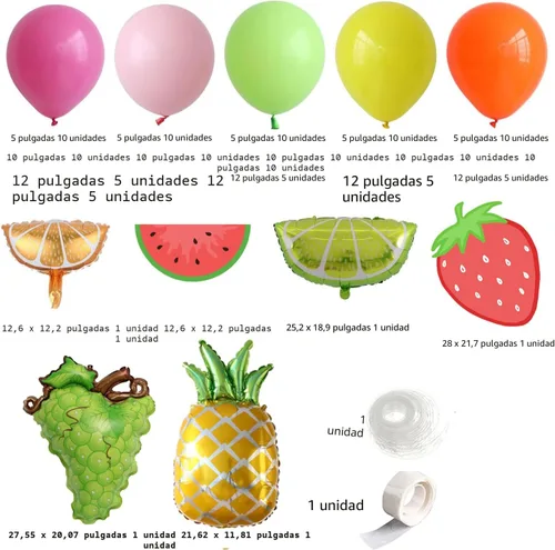 Miniatura 2 de Kit de arco de guirnalda de globos de frutas rosa, rojo, amarillo, verde, naranja, globos de aluminio con sandía, fresa, limón y naranja, globos
