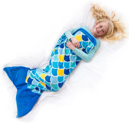 Miniatura 7 de Fin Fun Manta de cola de sirena para niños, niñas y niños, cola de abrazo, perfecta para cumpleaños para niños, sueño acuático
