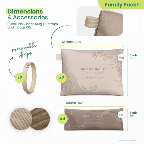 Miniatura 8 de Roonin Bolsas de carbón de bambú absorbentes de olores (paquete de 6), purificador de aire natural y desodorante seguro para mascotas para el hogar