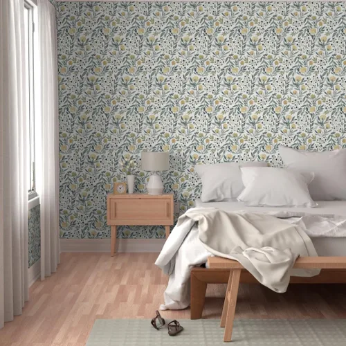 Miniatura 5 de Spoonflower Papel tapiz para despegar y pegar, diseño floral amarillo, flores botánicas, jardín, moderno, cuarto de bebé, boda, papel tapiz