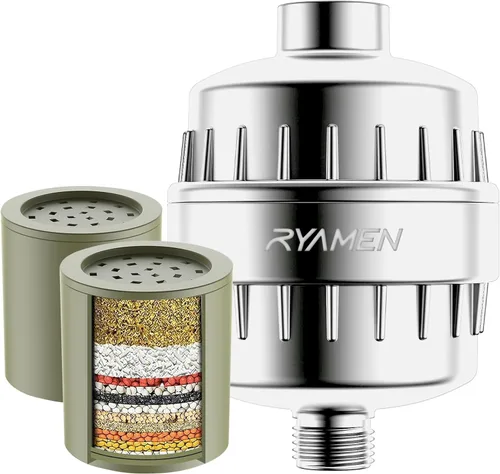 Ryamen Filtro de ducha resistente, filtro de agua de ducha, filtro de cabezal de ducha 99% de eliminación para agua dura, metales pesados, cloro (2