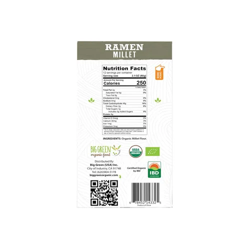 Miniatura 2 de Big Green Organic Food - Ramen de mijo orgánico, sin gluten, sin lectina, sin OMG, vegano, alternativa de trigo y arroz (2.11 onzas (12 piezas)