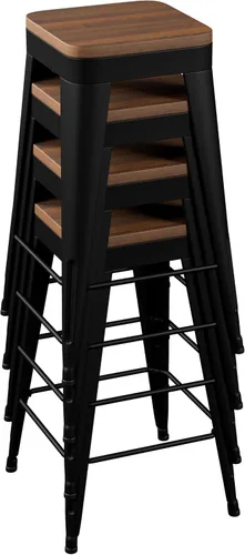 Miniatura 7 de Juego de 4 Taburetes de Bar de POINTANT Taburetes de Bar de Metal de Altura de Mostrador Taburetes de Bar Negros Modernos de 24" Taburetes de Bar