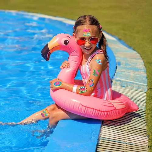 Miniatura 7 de HOWAF 96 tatuajes temporales de flamenco de verano para niños, suministros de fiesta de flamenco, tatuajes para niñas, decoraciones de fiesta