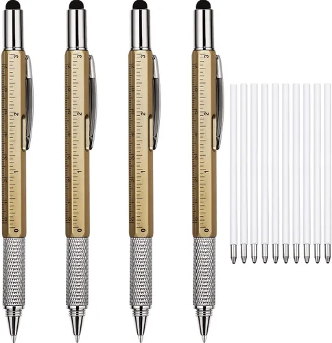 Miniatura 7 de Bolígrafos de regalo para hombre, 4 piezas, multiherramienta 6 en 1, con destornillador, regla, medidor de nivel, bolígrafo y repuestos, regalos