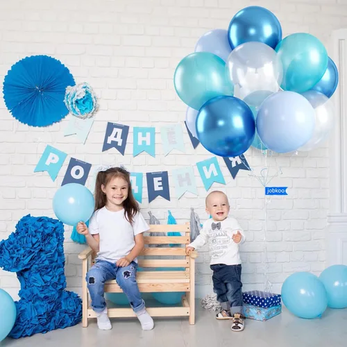 Miniatura 4 de Globos azul turquesa, 60 unidades de globos azul turquesa con globo azul metálico transparente, globos pastel azul bebé perla y turquesa