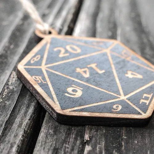 Miniatura 7 de Ornamento - Dado de 20 Caras - Madera en bruto pintada en negro 3x3 pulgadas