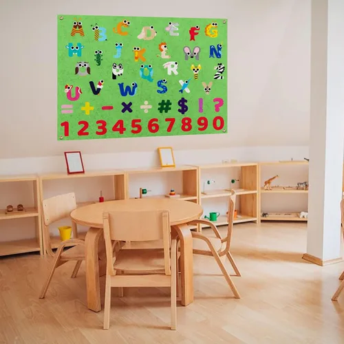 PLIGREAT Tablero de fieltro de letras del alfabeto de animales lindos para aprender, tablero grande de franela colgante, símbolos, tablero de Letras