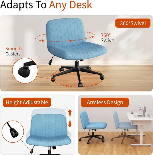 Miniatura 4 de Silla cruzada con ruedas, silla de oficina con patas cruzadas, sillas de oficina sin brazos, sillas de oficina giratorias de altura ajustable
