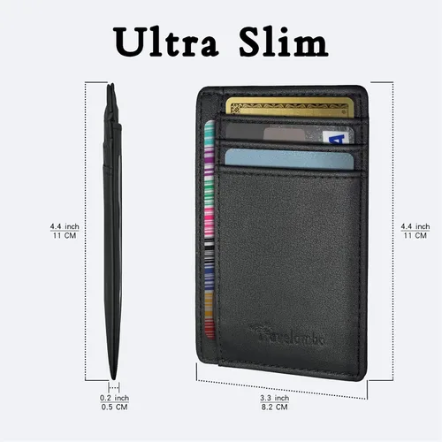 Miniatura 61 de Travelambo billetera mediana y minimalista de cuero para bolsillo frontal, con bloqueo de interferencia de radiofrecuencia