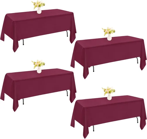 Miniatura 43 de Paquete de 4 manteles rectangulares de poliéster lavables de 60 x 102 pulgadas, color blanco, para mesas de comedor, bodas, bufés, fiestas