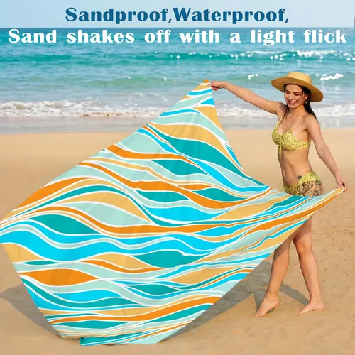 Miniatura 127 de Famstar Beach Blanket Oversized Extra Large 78"X81"/10'X9',Waterproof Sandproof Beach Blanket 2-8 Adults Lightweight Durable for Travel Camping
