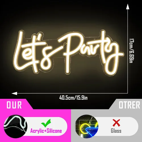 Miniatura 4 de Letreros de Neón Let's Party Regulables Letrero de Luz de Neón para Decoración de Pared 16''x 7'' Letrero de Neón LED con Palabras Luces Decorativas