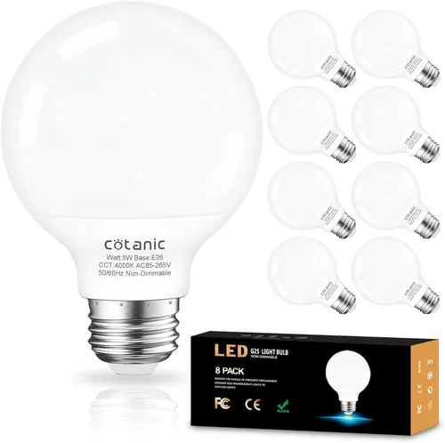 Miniatura 15 de Cotanic foco LED G25 para tocador 2700K blanco cálido, focos esféricos para espejo de baño 500LM, base E26 roscada 5W 60W equivalente a
