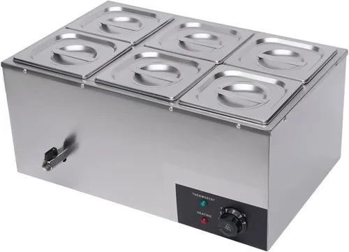 Miniatura 13 de Bain Marie Buffet - Mesa de vapor eléctrica de 4 bandejas de 850 W, calentador de alimentos con tapas, acero inoxidable, comercial, capacidad