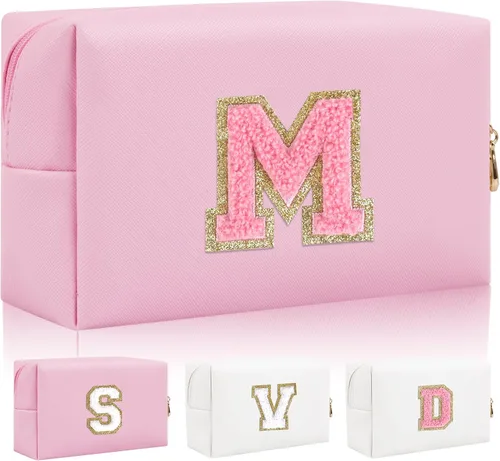 Miniatura 14 de Bolsa de maquillaje con parche de letra inicial personalizada, bolsa de cosméticos de chenilla preppy con letra de chenilla con cremallera, Y