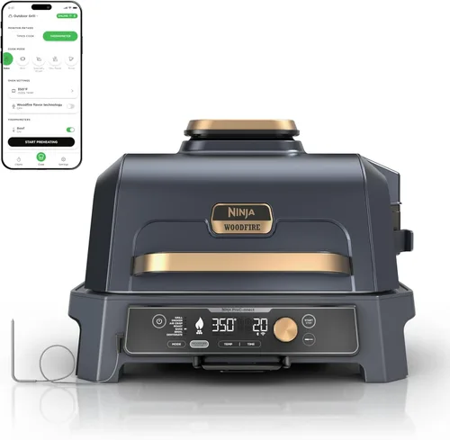 Ninja Woodfire Pro Connect XL - Parrilla y ahumador para exteriores | Bluetooth, aplicación habilitada | Parrilla 7 en 1, ahumador de barbacoa, azul