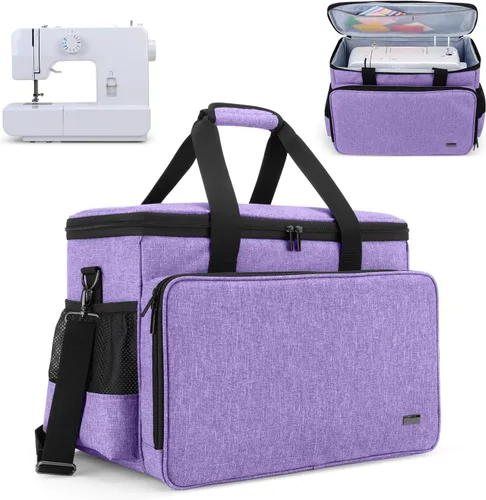 Miniatura 12 de Yarwo Funda de transporte mejorada para máquina de coser con ruedas, bolsa de mano desmontable con tabla inferior extraíble y pata de remolque Morado