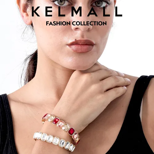 Miniatura 3 de KELMALL Trendy Crystal Exquisite Small Square Stretch Bracelet for Women, Party Proms Vibant Bling Rhinestone Elastic Bangle- Multi