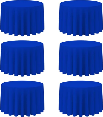 Miniatura 61 de BRILLMAX Paquete de 4 manteles redondos color azul rey de 132 pulgadas, tela de lino de poliéster lavable a granel, para bodas, recepciones, Azul