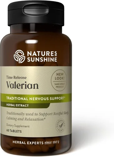 Nature's Sunshine Extracto de raíz de valeriana liberación temporal, 60 cápsulas | Suplemento de hierbas promueve la relajación, apoya el sueño y