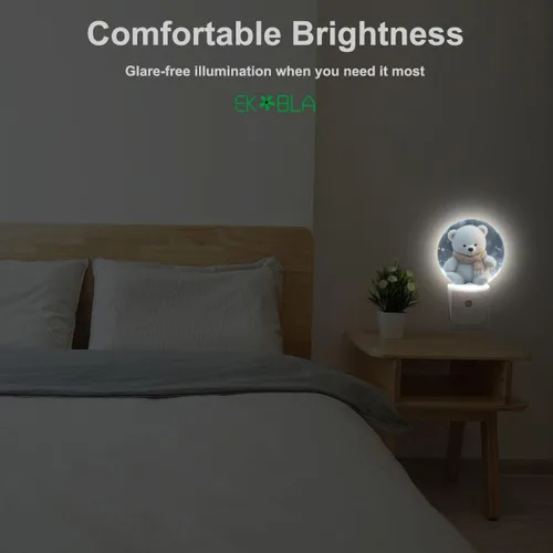 Miniatura 4 de EKOBLA Bonita luz nocturna de oso, bonito patrón de oso blanco enchufable a la pared con sensor de atardecer a amanecer, luz nocturna LED de 0.5 W
