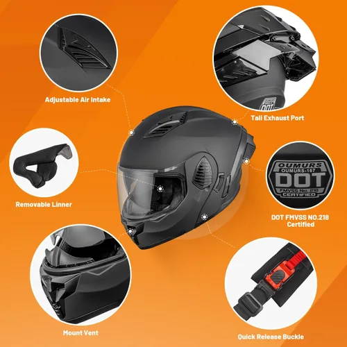 Miniatura 5 de OUMURS Cascos modulares de motocicleta de cara completa abatible, casco de motocicleta para bicicleta de calle, unisex, modelo 167 para adultos