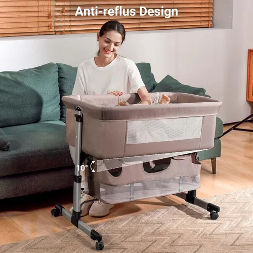 Miniatura 4 de Soobaby Cuna para bebé, cuna 3 en 1, cama portátil ajustable para bebé, cuna para recién nacido, cama imprescindible para bebé, color caqui