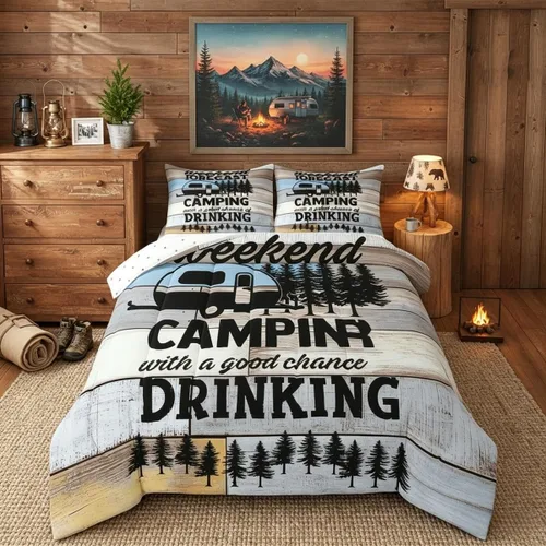 Divertido juego de ropa de cama de decoración de cámper, juego de edredón rústico de granja, tamaño Queen para niños, niñas y adolescentes, relleno