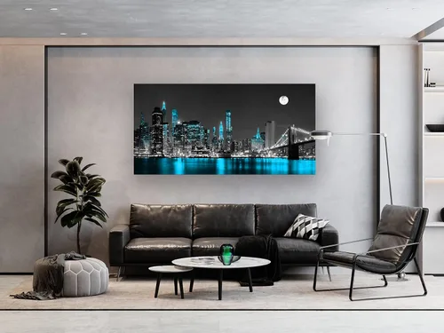 Miniatura 5 de Jiuqinghua Arte de Pared Decorativo Impresión en Lienzo Imagen 1 Panel Negro Blanco y Azul Nueva York Puente de Brooklyn Paisaje Urbano Nocturno