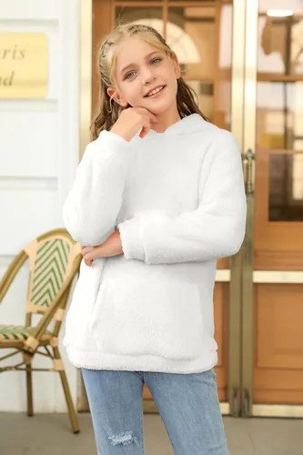 Miniatura 3 de Haloumoning Sudadera con capucha de forro polar mullido para niñas de 4 a 15 años