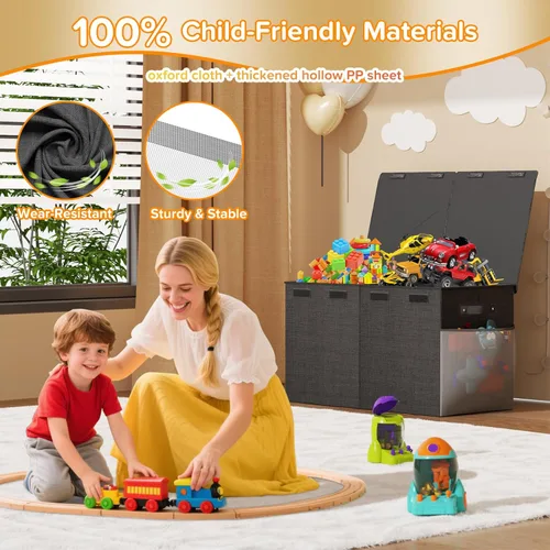 Miniatura 3 de Caja grande de juguetes, plegable, resistente, organizador de juguetes, cestas de dinosaurios con tapas para niños y niñas, sala de estar, sala