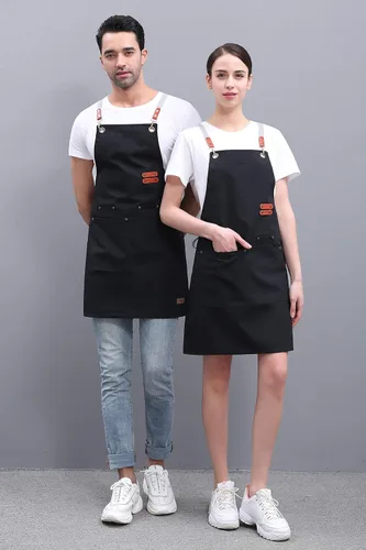 Miniatura 7 de Kingzhuo Delantal de lona ajustable con espalda cruzada para mujeres y hombres, M a XXL, Negro