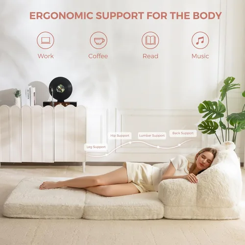 Miniatura 6 de MAXYOYO Sofá Cama Plegable, Sofá Convertible 2 en 1 para Tumbona, Cómoda Silla Puf Individual para Adultos, Sofá Cama de Piso con Asa, Sofá Cama