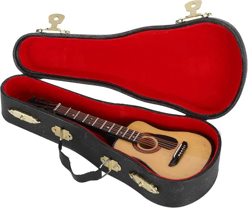 Miniatura 8 de Guitarra en miniatura con soporte y estuche, modelo de guitarra mini con soporte y estuche Instrumento musical en miniatura ideal para niños