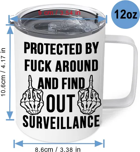 Miniatura 7 de Protected by fuck around and Find Out Surveillance - Taza de café aislada de acero inoxidable con asa y tapa, tazas de café, taza de viaje